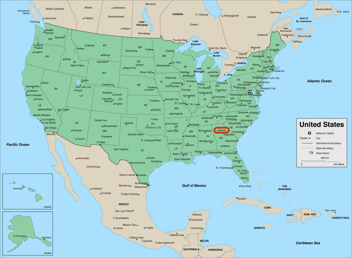 Atlanta w stanie Georgia - mapa USA