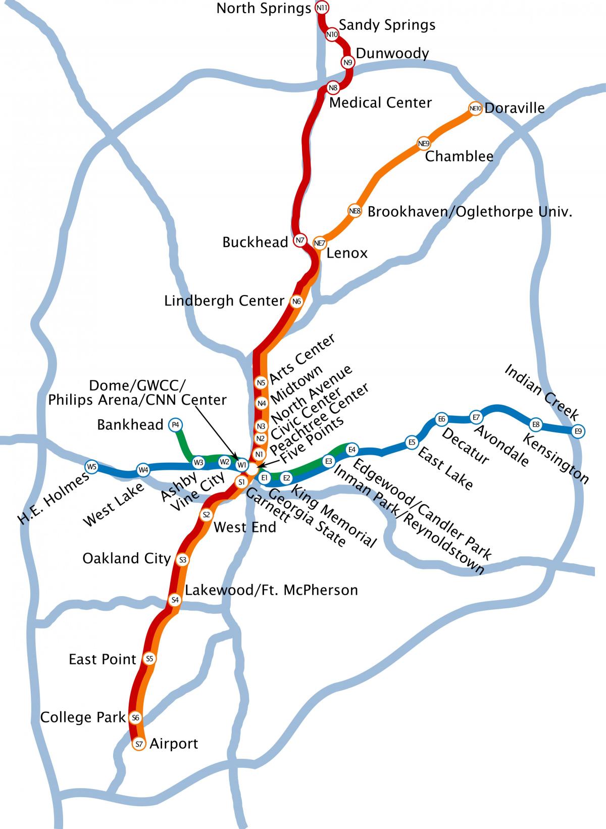 Mapa stacji metra Atlanta