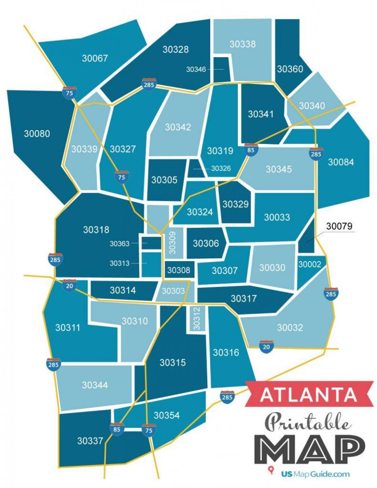 Mapa kodów pocztowych Atlanta