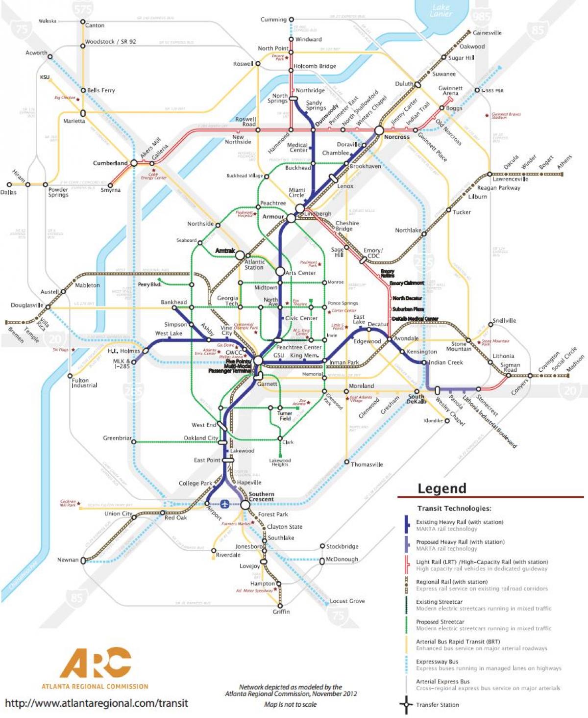 Mapa stacji kolejowych Atlanta