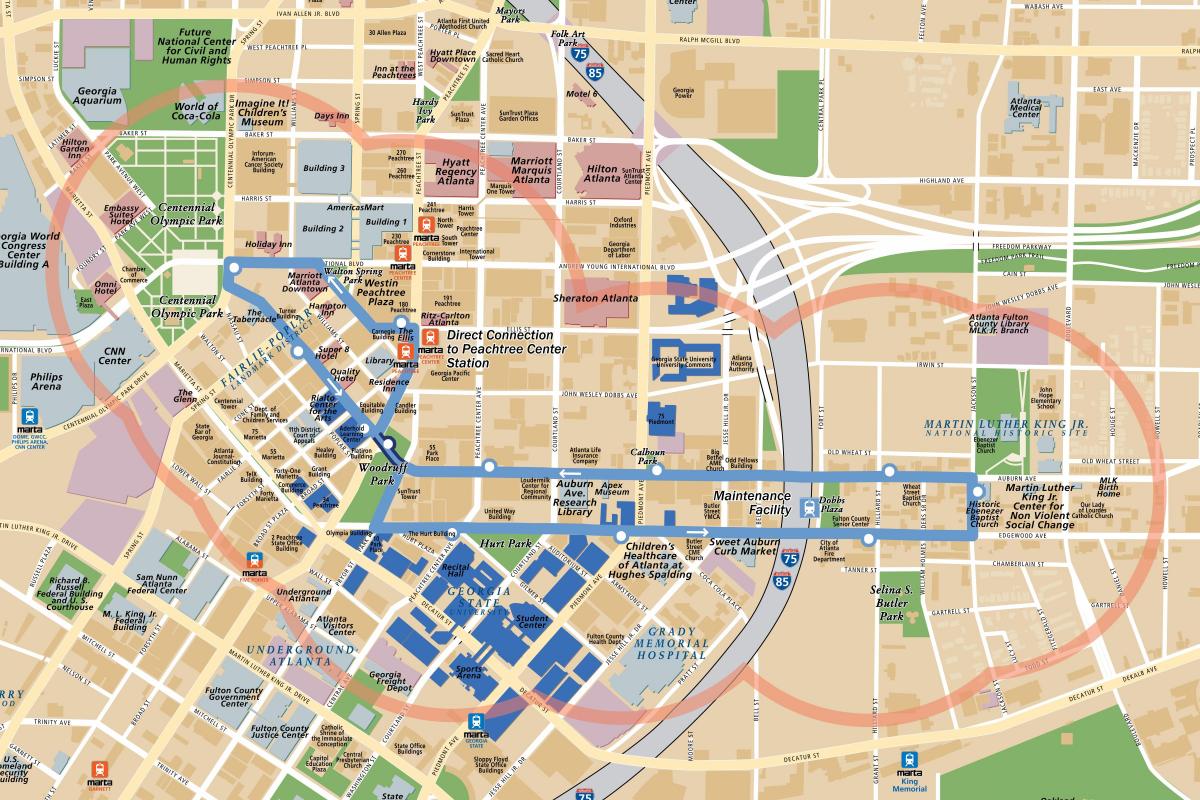 Atlanta mapa przystanków tramwajowych
